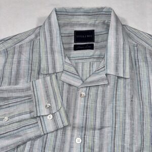 Stitch Note Shirt 100% European Linen‎ Mens L Striped L/S Button Up Y2K Vibe
